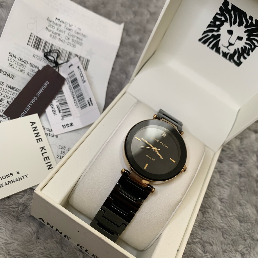 Black & Gold-Tone Diamond Dial Ceramic Watch